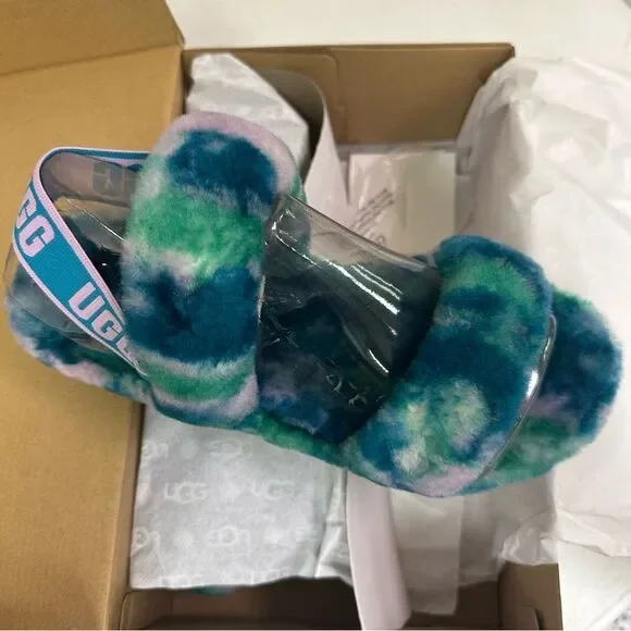 New Ugg Oh Yeah Marble Slide Slipper Sandals Aquatic Blue - Picture 2 of 6